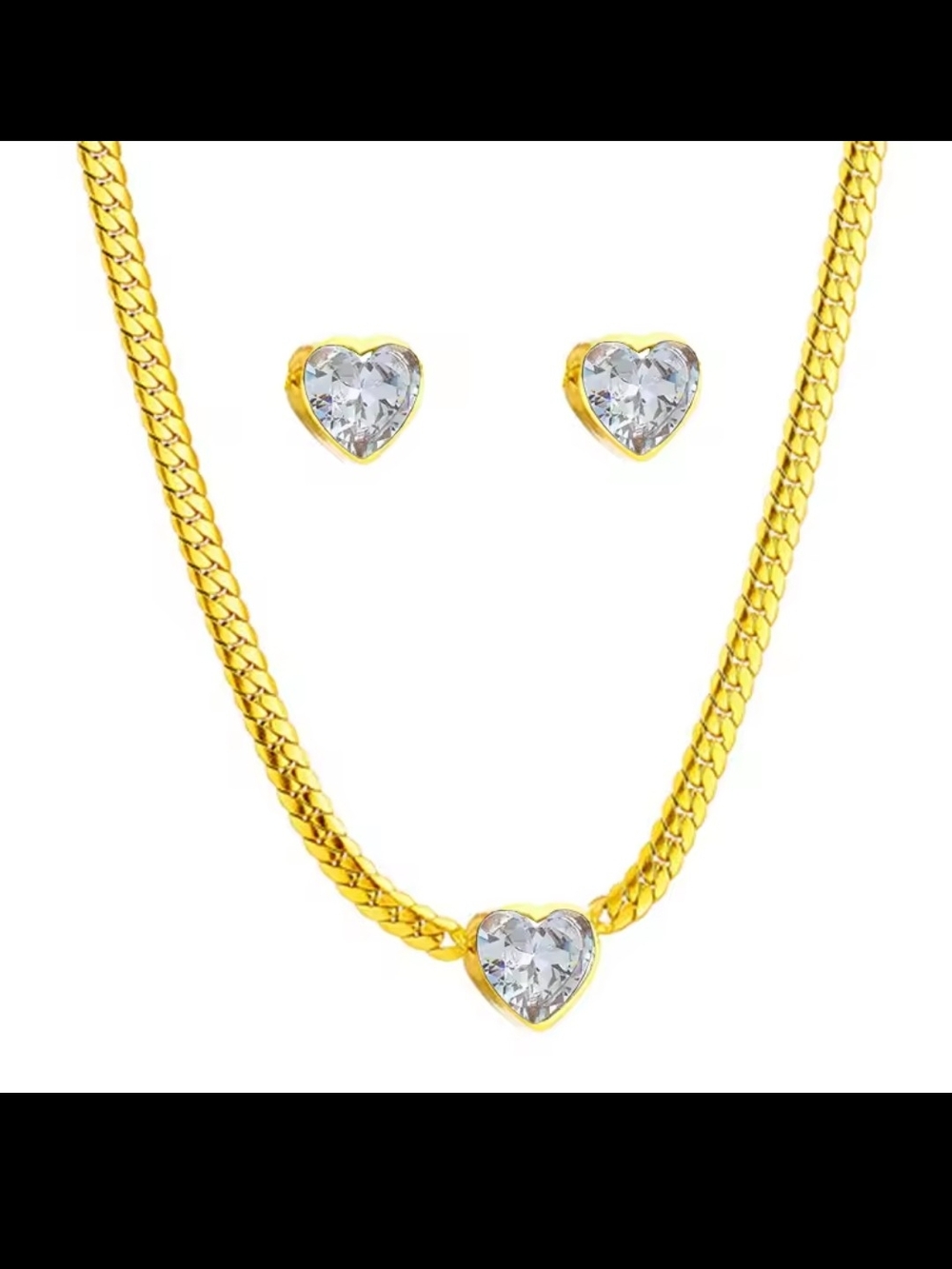 Gold Plated Heart CZ Necklace and Earrings Set